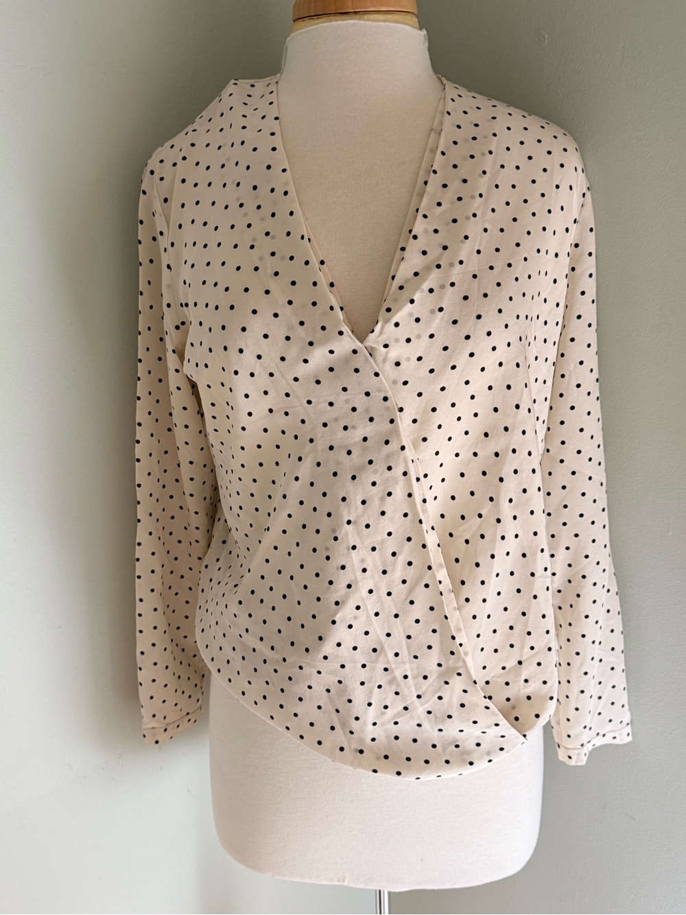 Club Monaco Polka Dot Silk Long-Sleeve Blouse- Cream/Black